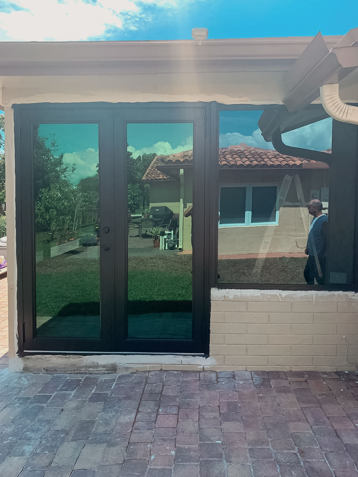 Bronze French impact patio doors in Orlando, FL