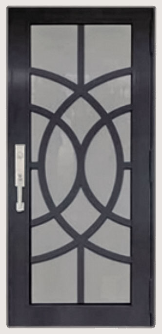 Impact entry door with metal design over frosted glass in Orlando, FL